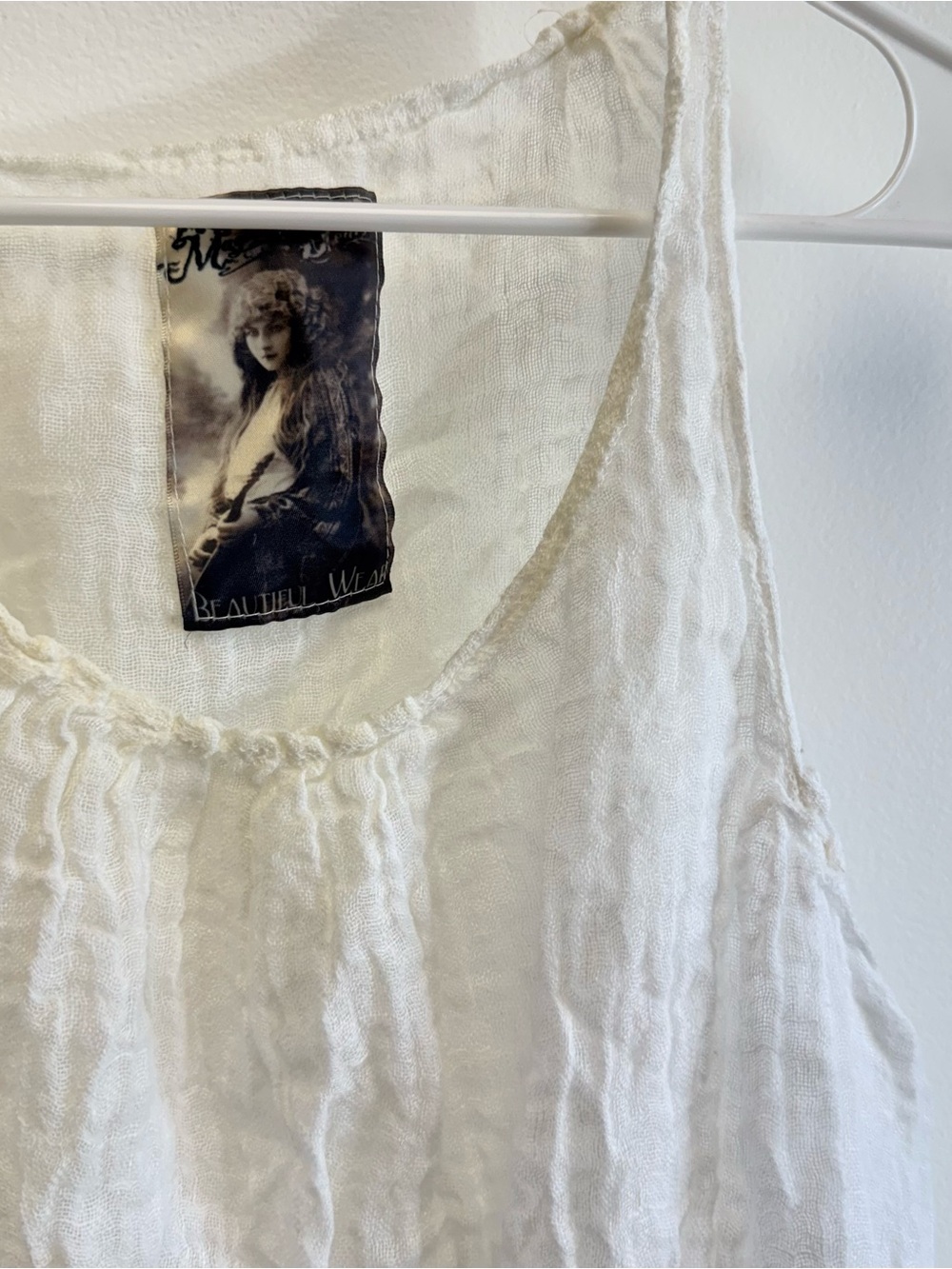 Magnolia Pearl Vintage White Cotton Gauze Ribbon Cinch Tank Top One Size - Picture 6 of 11
